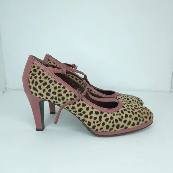 Furla Mary Jane Leopard Print Pony Hair Leather Heels size 9 - Picture 2 of 7